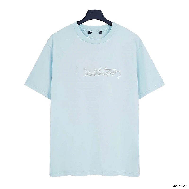 Louis Vuitton Embroidered Minimalist Style Light Blue Short-sleeve T-shirt