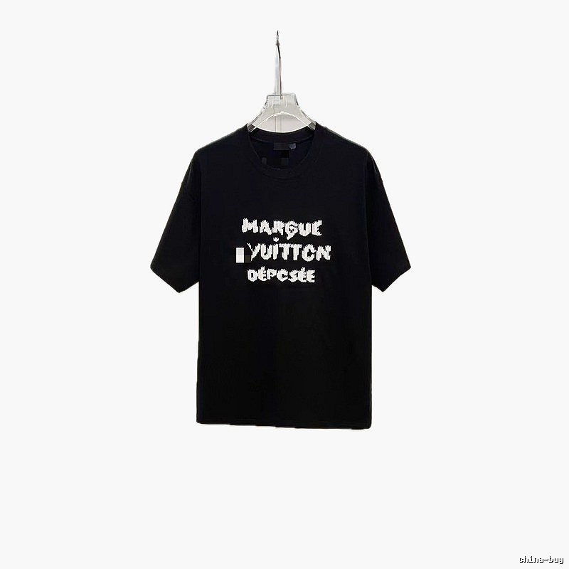 Louis Vuitton Letter Print Trendy Black Short-sleeve T-shirt