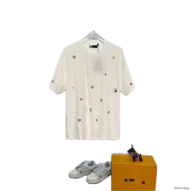 Louis Vuitton Monogram Embroidered Casual Style White T-Shirt