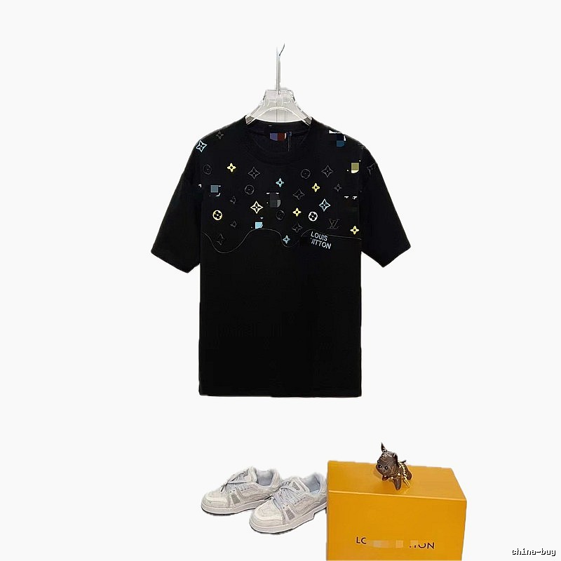 Louis Vuitton Trendy Style Colorful Monogram Black T-Shirt