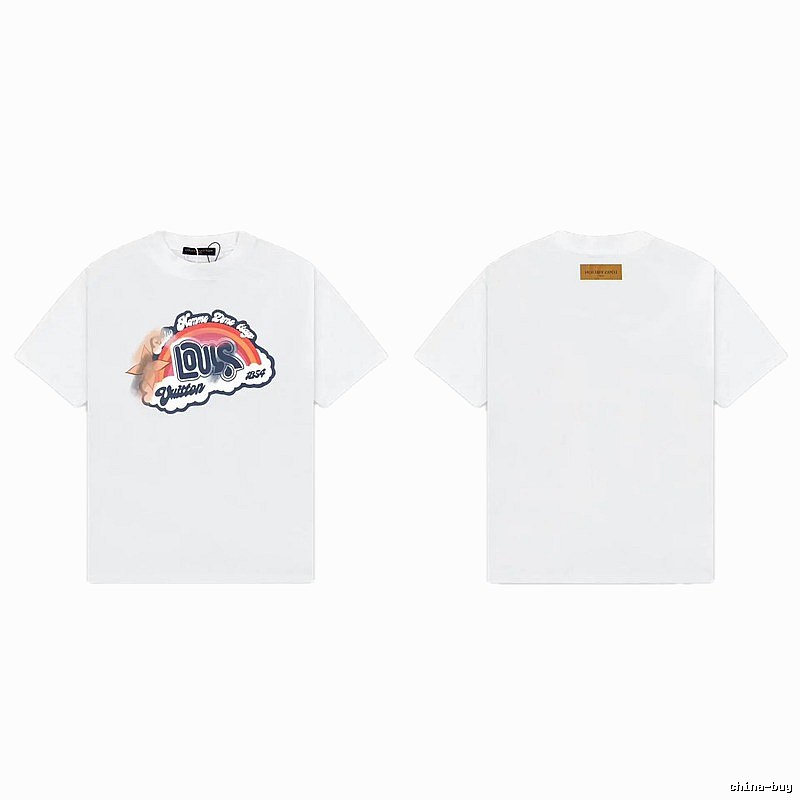 Louis Vuitton Vintage-style White T-Shirt with Rainbow Print