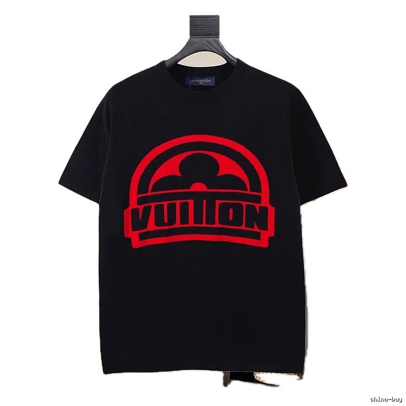 LV black and red printed trendy brand T-shirt