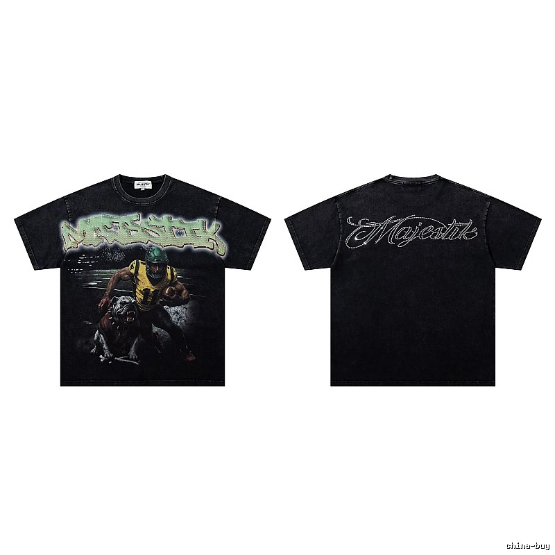 MAJESTIK Rugby Street Style Distressed Black T-Shirt