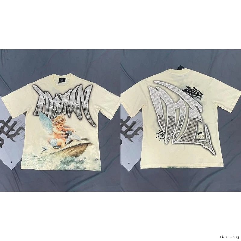 Mixed Emotion Off-white Street-style Angel Print T-shirt