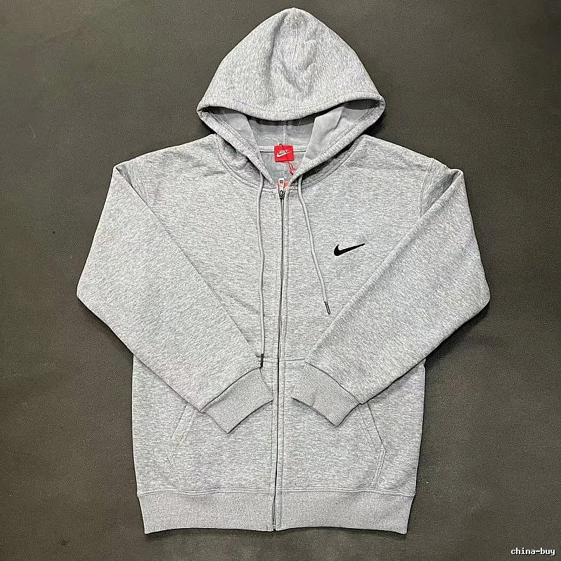 Nike Zip-Front Design Gray Zip Hoodie Daily Styling Swoosh