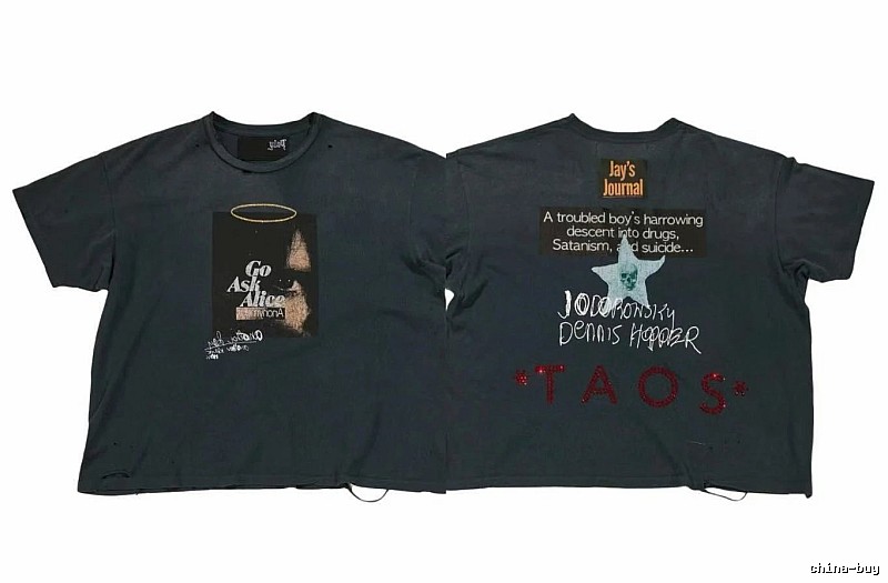 Paly Hollywood Distressed Dark Charcoal Gray Printed T-shirt