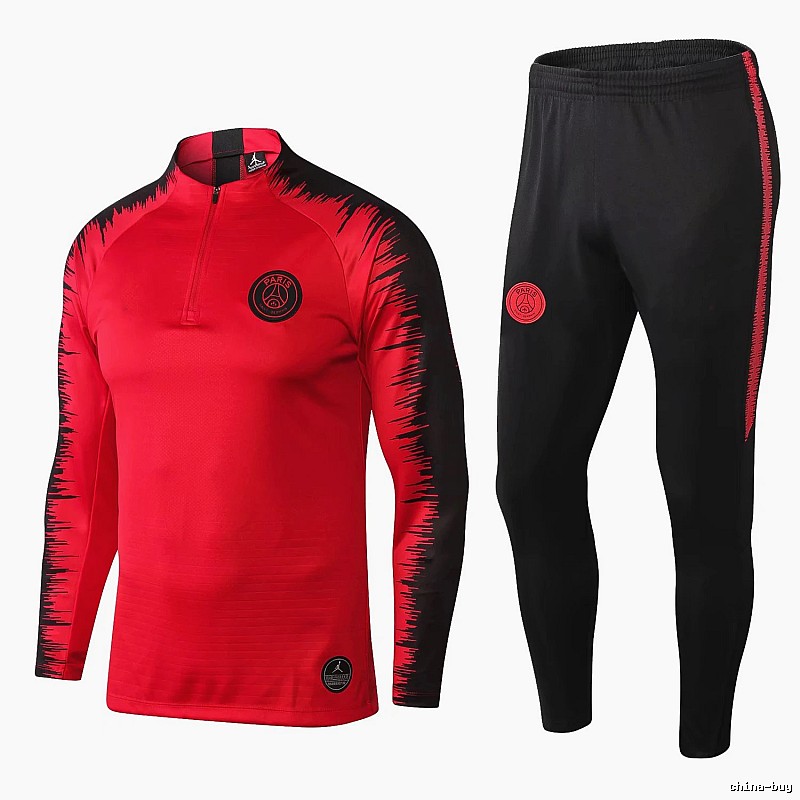 Paris Saint-Germain 2018-19 Sleeve-Print Detail Red Training Tracksuit Set Travel Styling