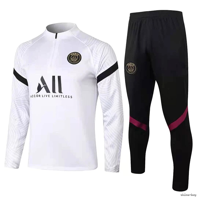 Paris Saint-Germain 2020-21 Sleeve-Print Detail White Training Tracksuit Set Casual Layering