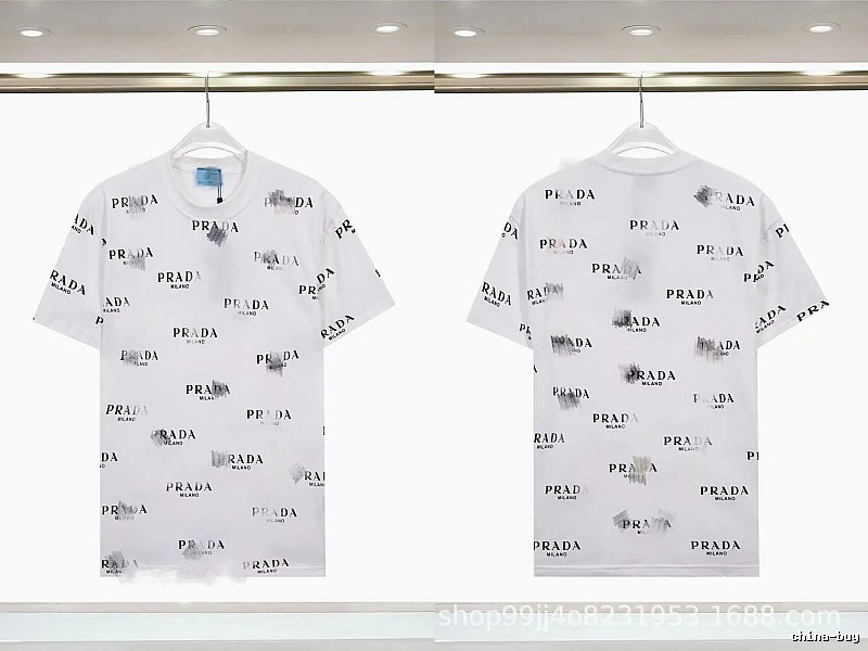 Prada All-over Print Streetwear Style White Short-sleeve T-Shirt
