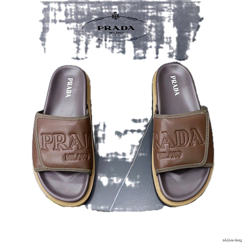 Prada Embossed Collection Casual Style Brown Slide Sandals
