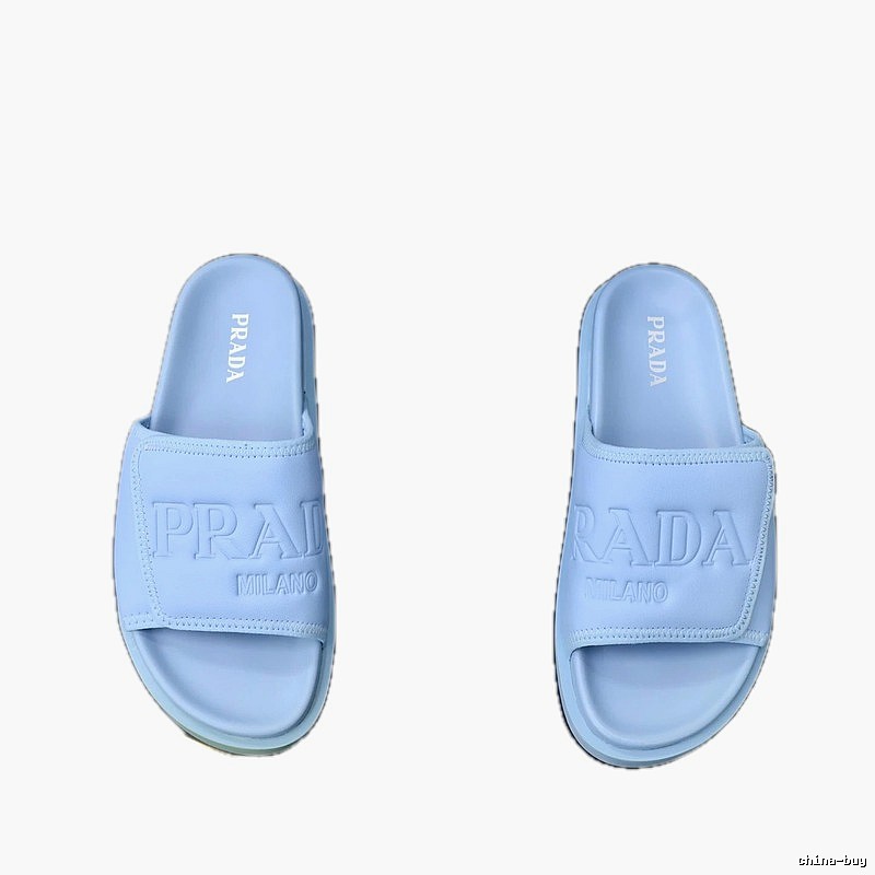 Prada Embossed Collection Minimalist Style Light Blue Slides