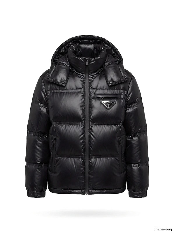 Prada triangle logo black down jacket