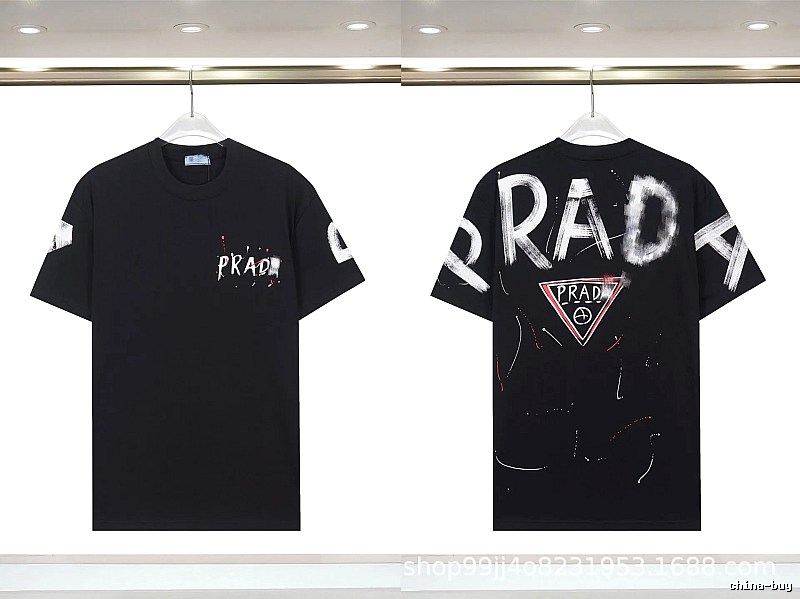 Prada Triangle Logo Graffiti Style Black Short-sleeve T-shirt