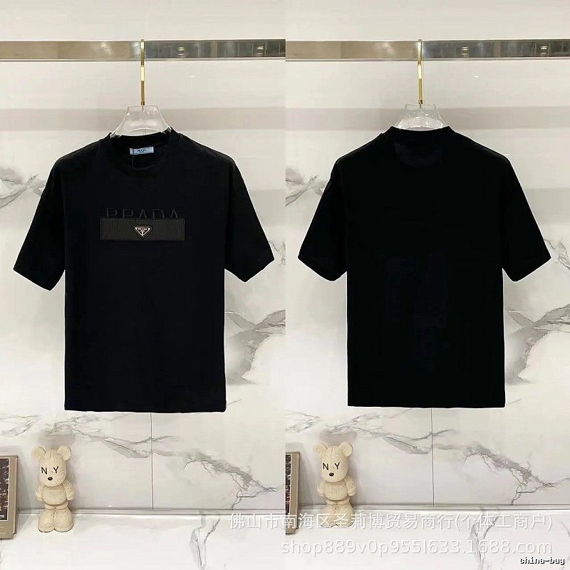 Prada Triangle Logo Light Luxury Style Black Short-sleeve T-shirt