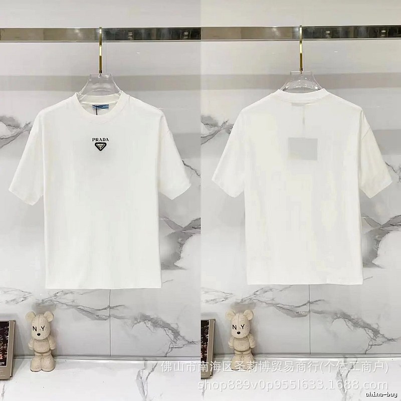 Prada Triangular Logo Minimalist Style White Short-sleeve T-shirt