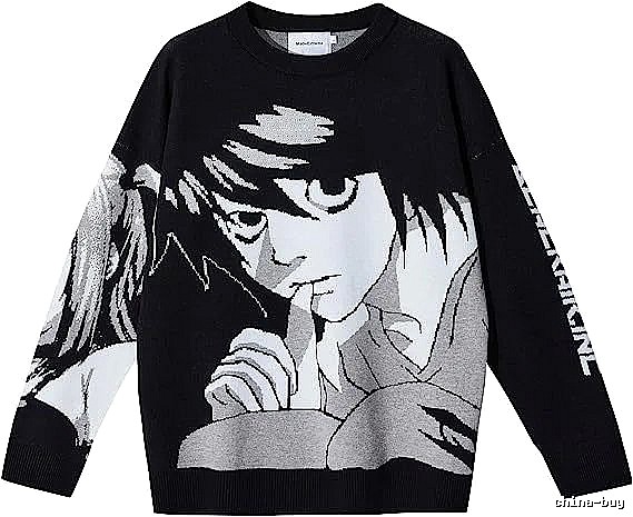 Premium Style Anime graphic sweater Black Knit Top for Minimal Outfits