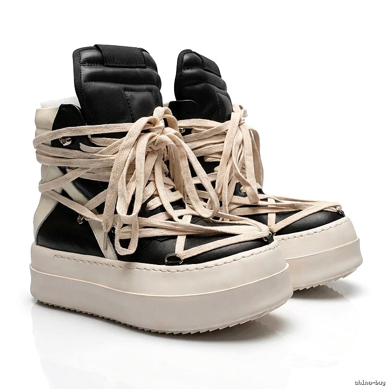Rick Owens dark style black and white high-top shoes