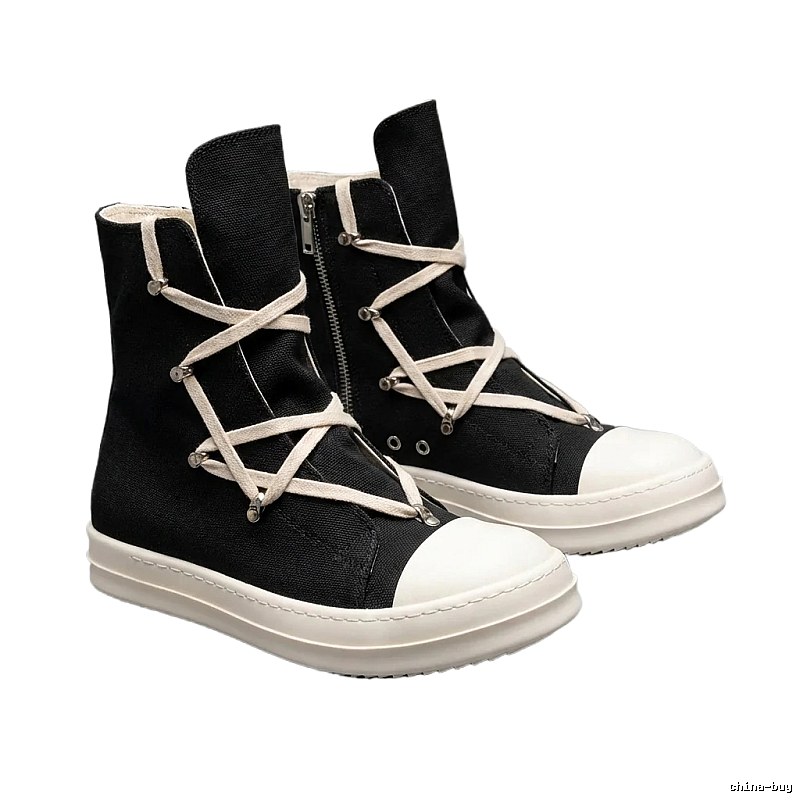 Rick Owens dark style black and white high-top shoes