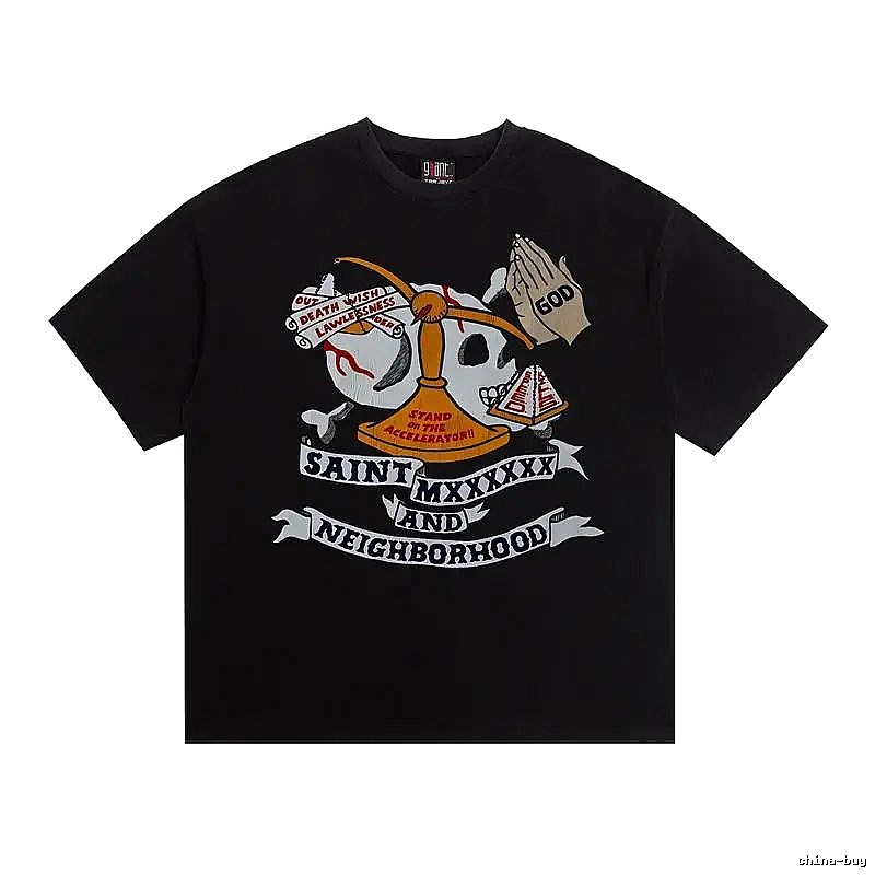 SAINT Skull Print Street Style Black T-Shirt