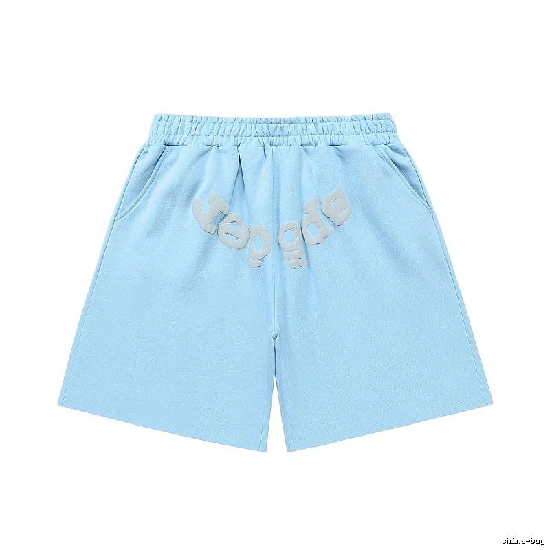 Sp5der letter-style light blue shorts