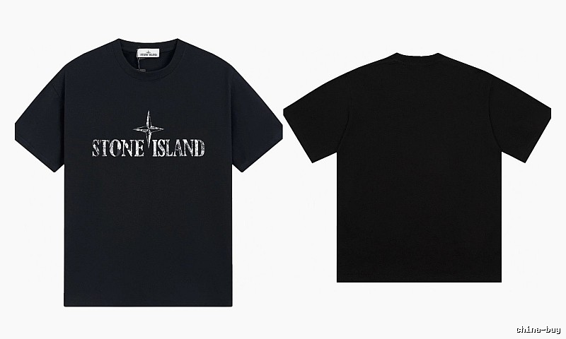 Stone Island Classic Distressed Street Style Black Short Sleeve T-Shirt