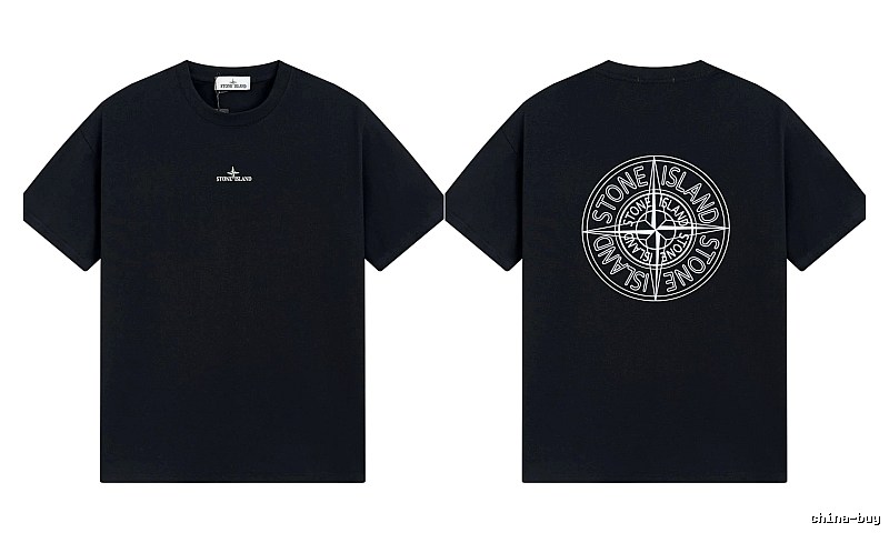 Stone Island Compass Print Trendy Cool Black T-Shirt