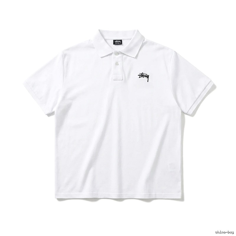 Stussy basic simple white polo shirt