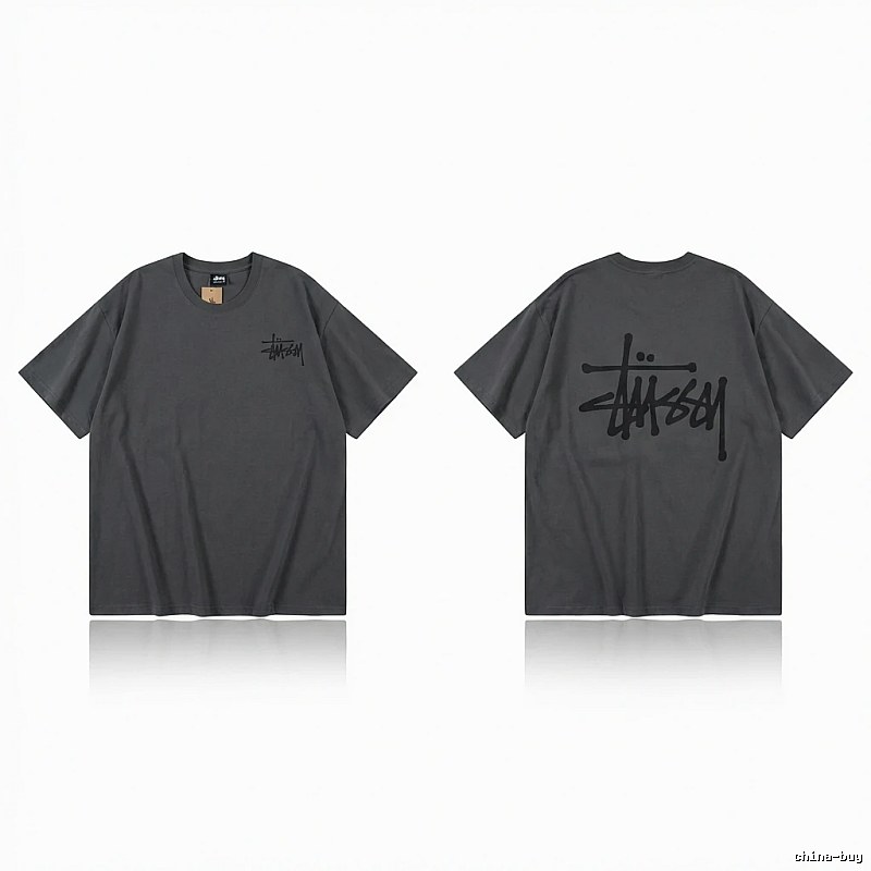 Stussy basic style simple style dark gray T-shirt