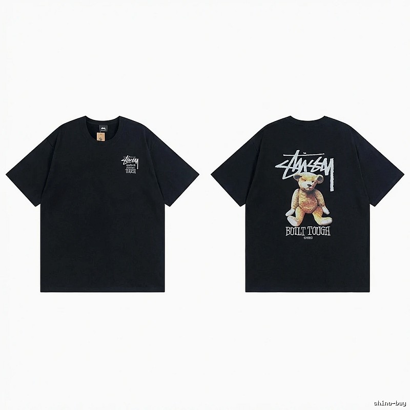 Stussy Bear Trendy Cool Style Black T-shirt