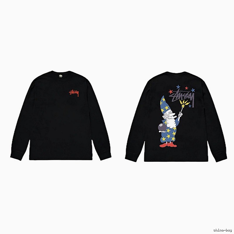 Stussy cartoon fun style black long-sleeved shirt