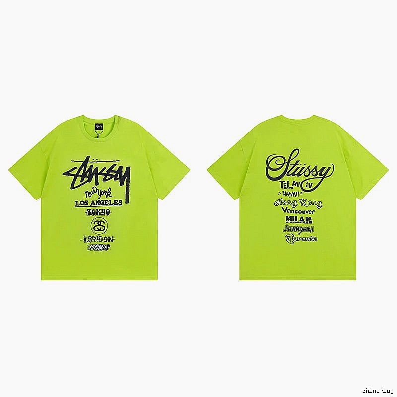 Stussy Fluorescent Green Spider Graphic T-Shirt Soft Neutral Logo