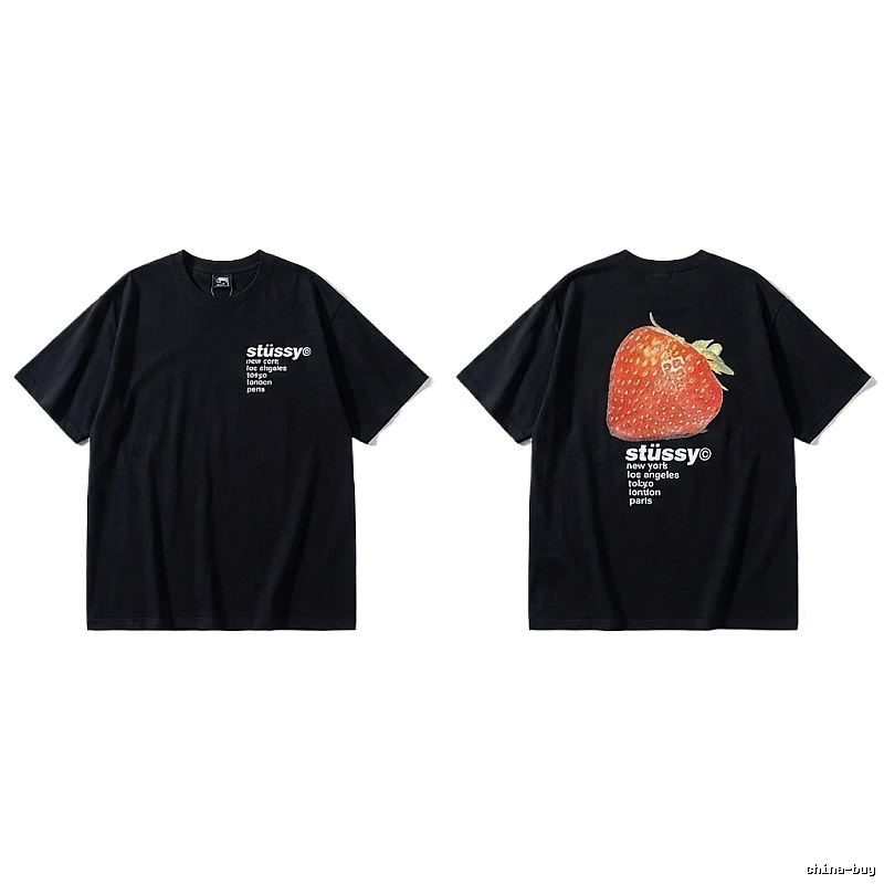 Stussy Strawberry Print Black T-shirt