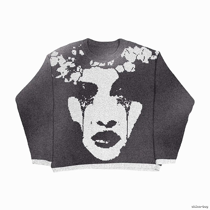 Summer Anime graphic sweater Black Knit Top with Clean Finish
