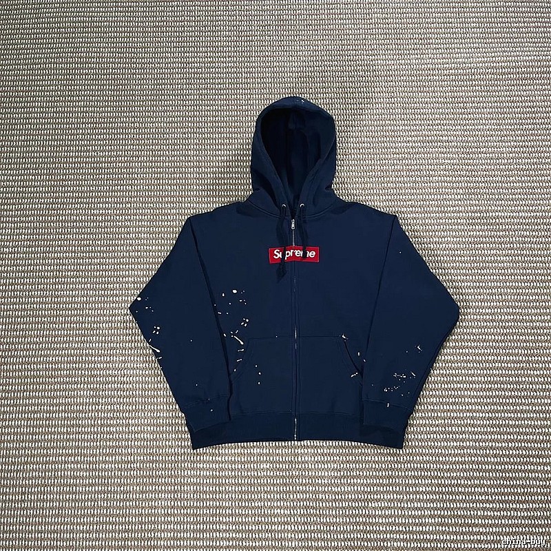 Supreme Navy Speckled Red Logo Hoodie