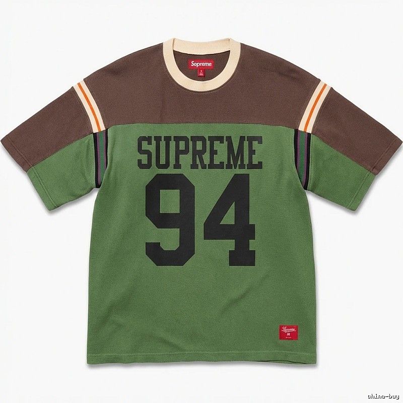 Supreme retro-style green and brown color-blocking T-shirt