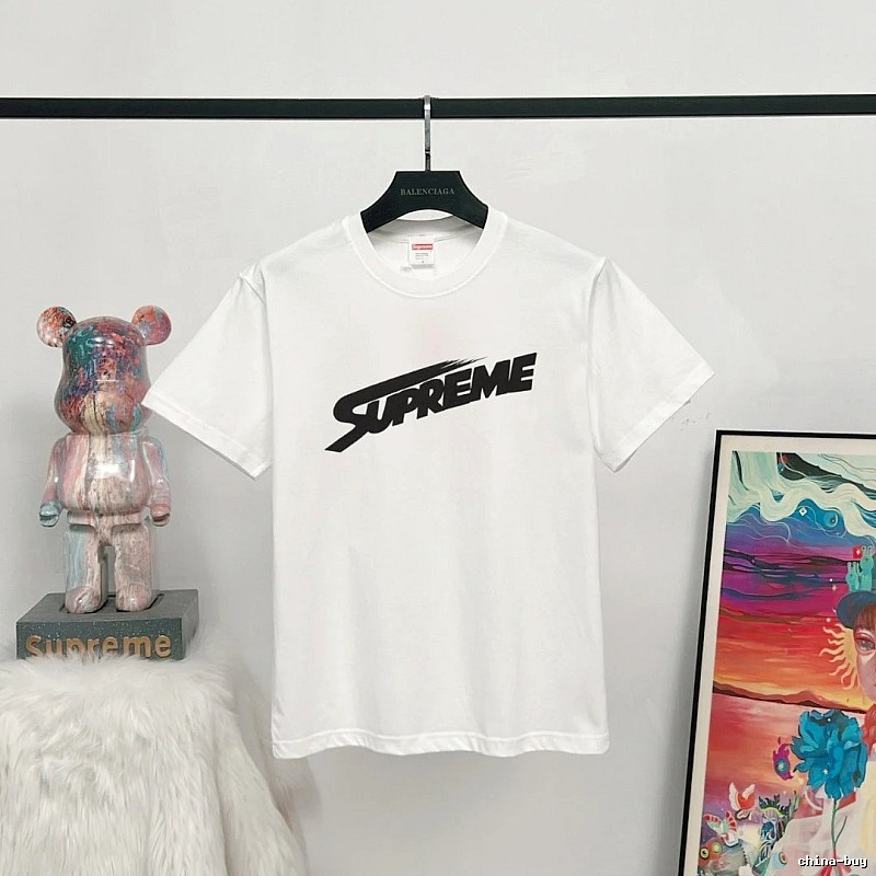 Supreme Slant Logo Printed Street Style White Short-sleeve T-shirt