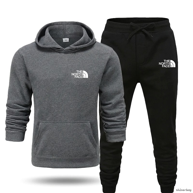 The North Face Simple Gray and Black Sportswear Set