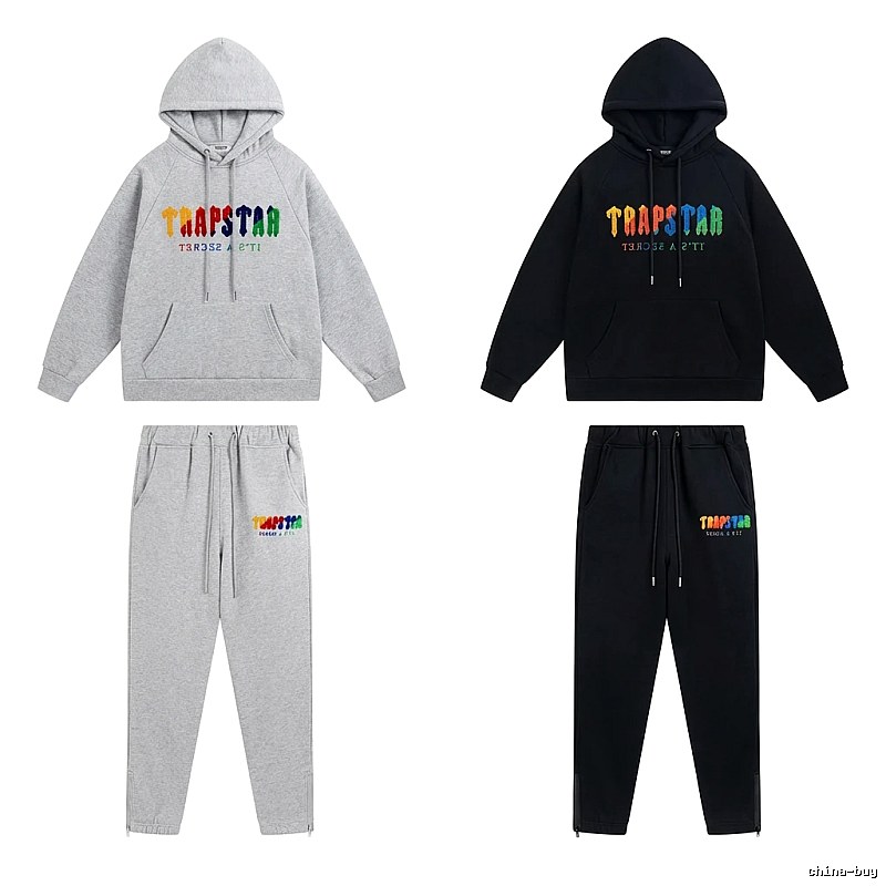 Trapstar Rainbow Wind Grey/Black Hooded Set