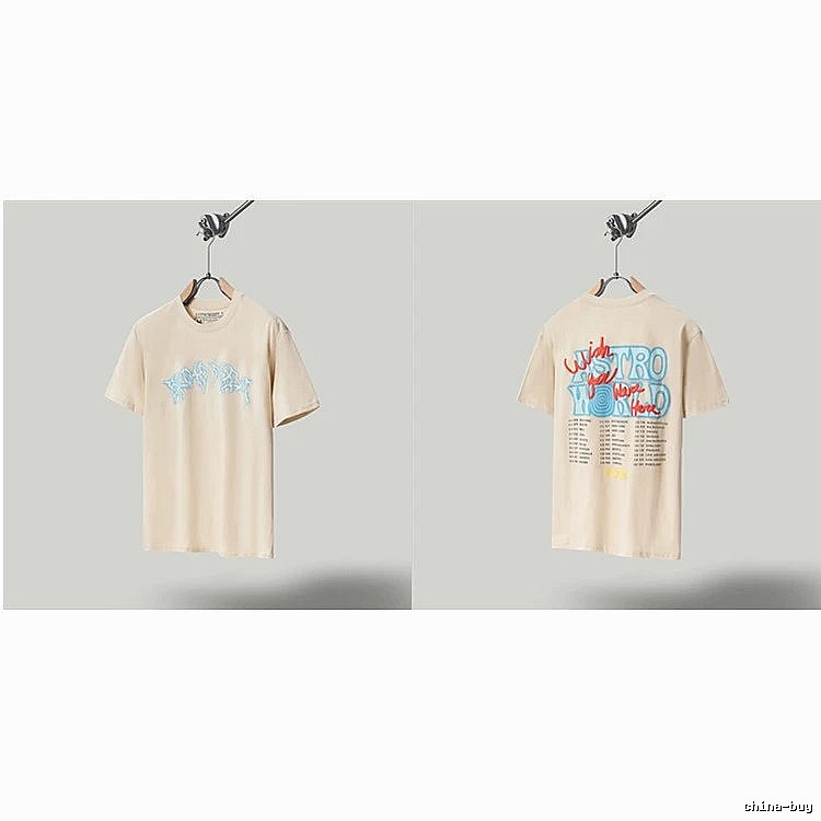 Travis Scott Astro Street Style Apricot Beige Short Sleeve T-Shirt