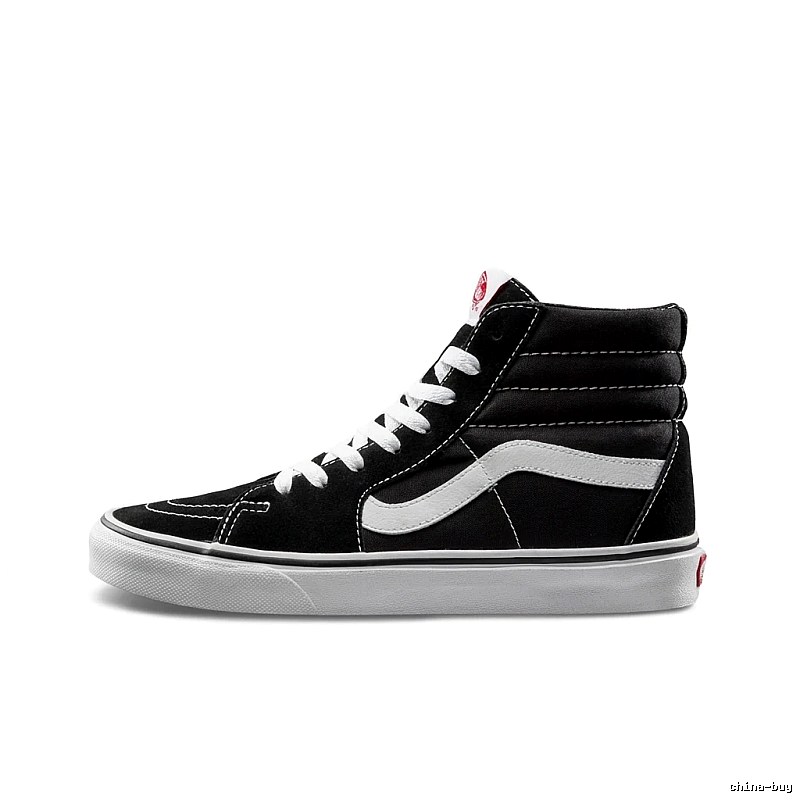 Vans classic high-top black and white canvas shoes.