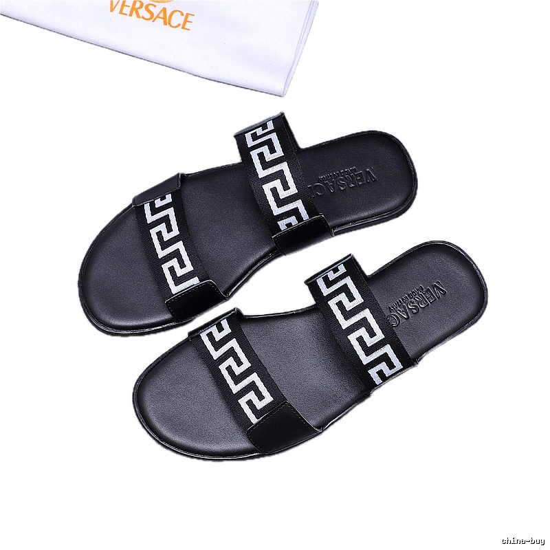 Versace Greek Key Light Luxury Style Black Slides
