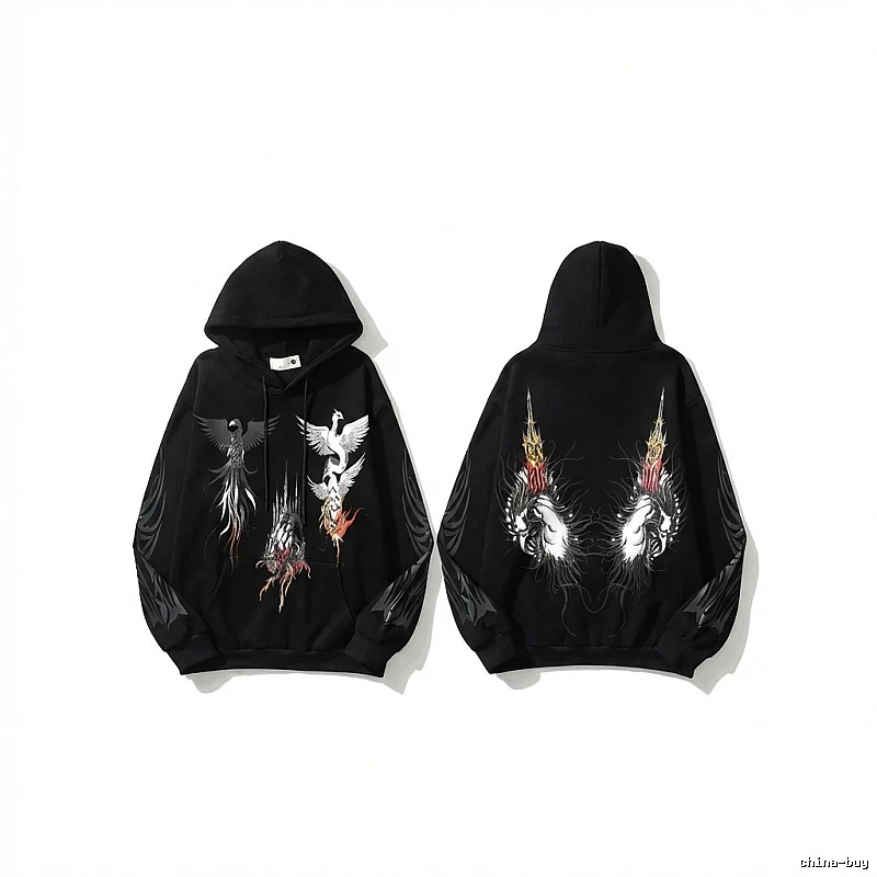 WDW Trendy Brand Chinese Style Embroidery Black Hoodie